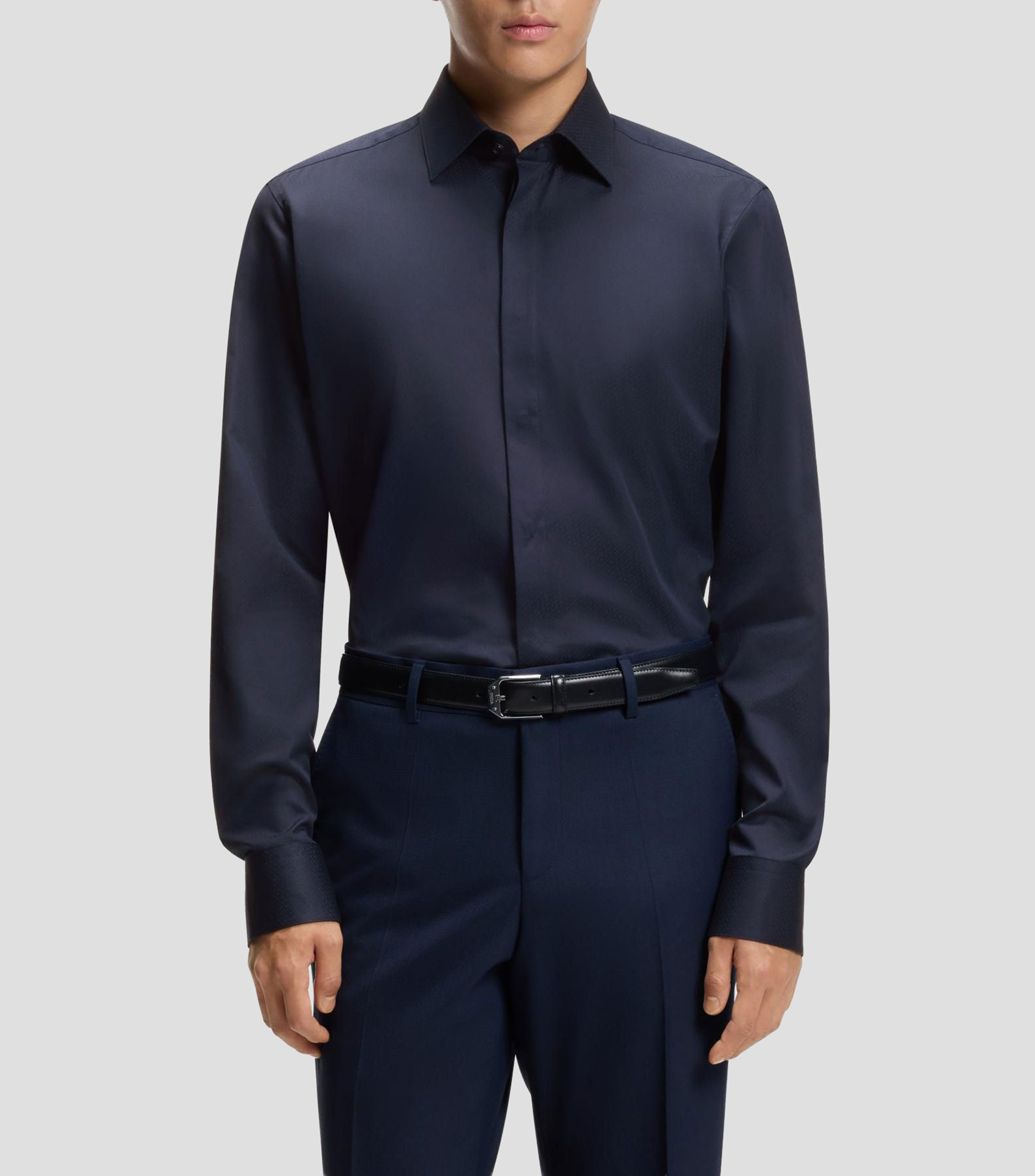 Camisa BOSS regular fit de algodón italiano con monograma en jacquard Hombre